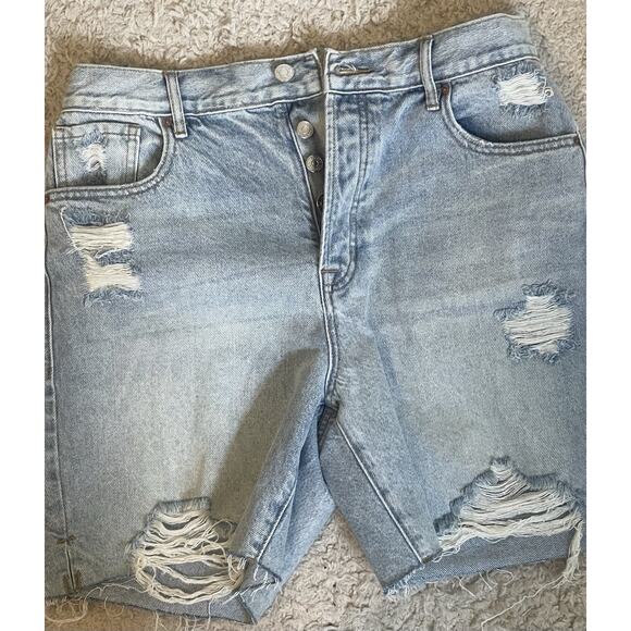 Pacsun Womens 29 High Rise Boy Shorts Distressed Denim Shorts Ripped Summer 90s - Picture 1 of 8